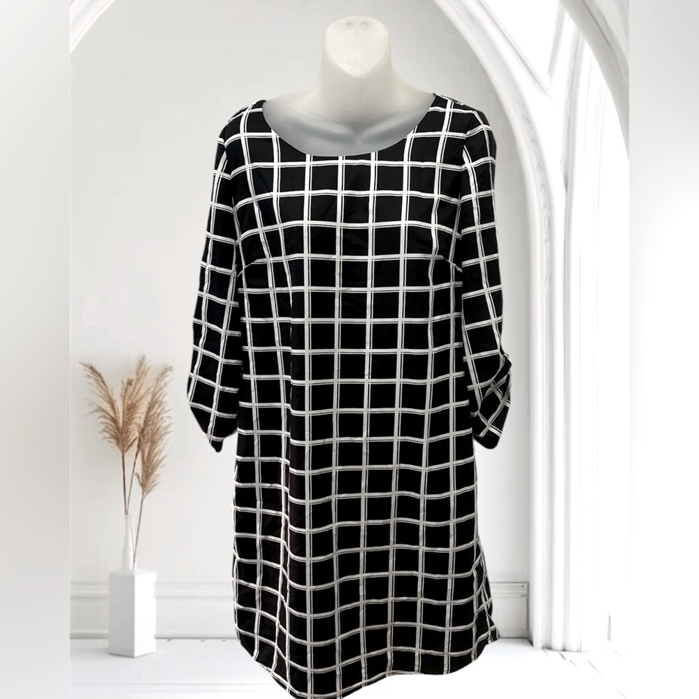 The Limited Black White Square Plaid Shift Dress Medium M Like New